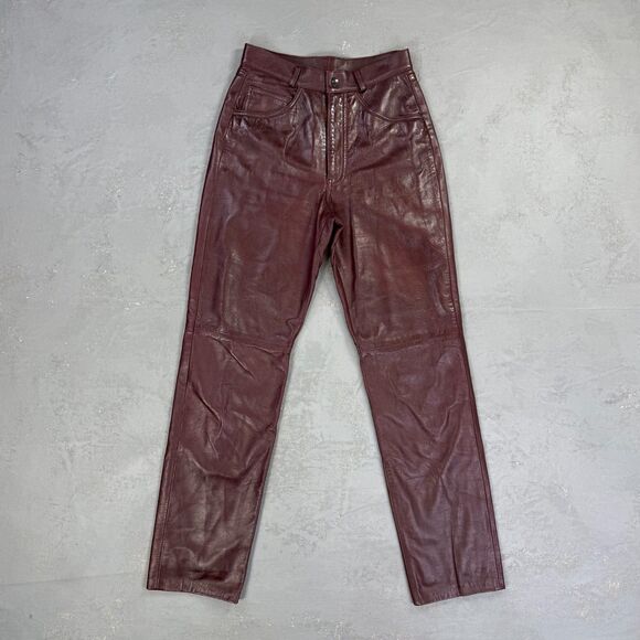 Vintage Pants - Vintage Leather Renditions Dark Redish-Brown Leather Pants Sz. 4, Fit 26 x 30